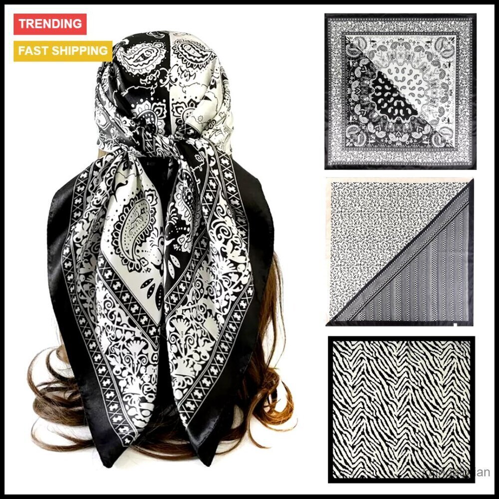 Large Square Silk Scarf Set Elegant Versatile Boho Chic Head Neck Shawl